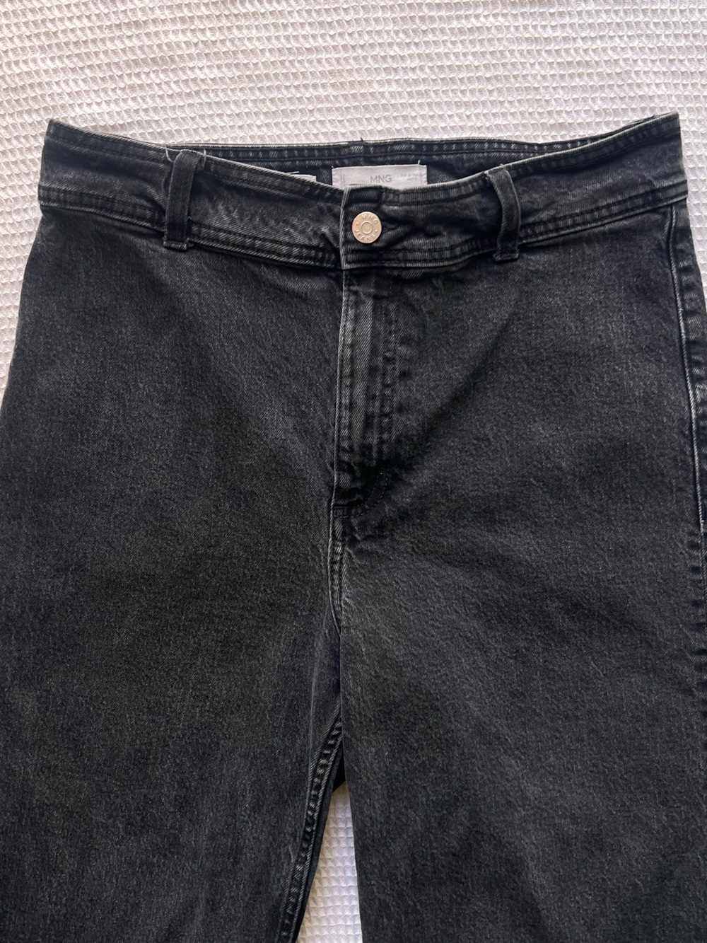 MNG Catherine Black Wide-Leg High-Rise Crop Raw Hem Jeans 10 - Picture 9 of 9